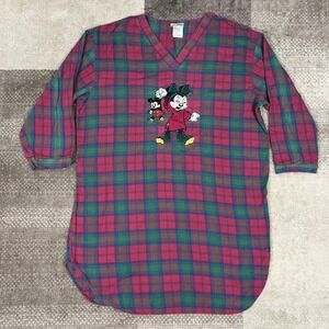 Disney World Mickey Mouse Plaid Sleep Shirt Nightgown L/XL Red Green Blue